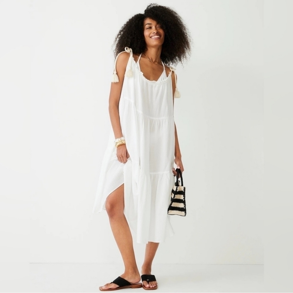 NWT J.Crew Tiered rope-tie sundress 100% Cotton Beach Women's Dress Size XXS- XS